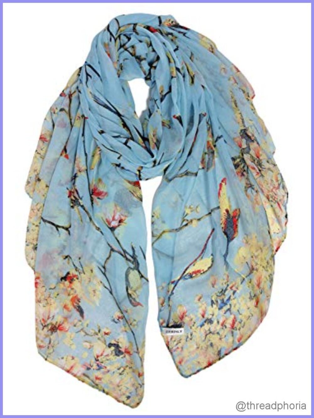 Lightweight Floral Bird Print Wrap Shawl Scarf for Women
